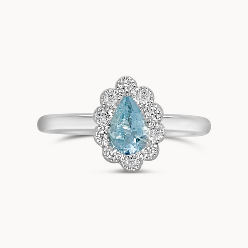 Blue Topaz Diamond Halo ring - White Gold