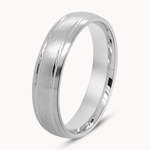 Mens Brushed Metal Court Ring with Grooved Edges