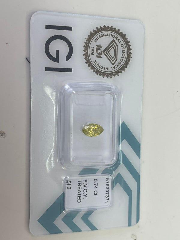 0.74ct Marquise Natural Diamond (Fancy Vivid Green Yellow, Clarity SI2, IGI)